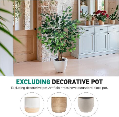 Artificial Ficus Tree 4ft, Realistic Fake Plants with Silk Leaves & Texture Trunk, Artificial Plant for Home Office Decor Indoor Outdoor Housewarming Gift in Saudi Arabia