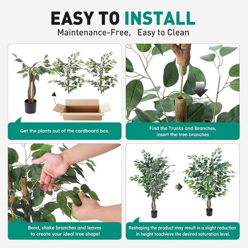 Artificial Ficus Tree 4ft, Realistic Fake Plants with Silk Leaves & Texture Trunk, Artificial Plant for Home Office Decor Indoor Outdoor Housewarming Gift in Saudi Arabia