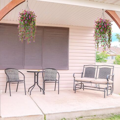 Artificial Hanging Flowers for Outdoors, 2 Pcs Fake Hanging Plant Spring Summer Decor, UV Resistant No Fade Realistic Faux Flower for Front Door Porch Planter Patio Garden Yard(Light Purple Red) in Kuwait