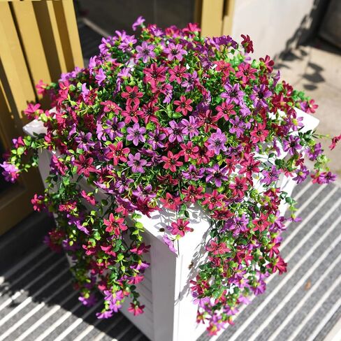 Artificial Hanging Flowers for Outdoors, 2 Pcs Fake Hanging Plant Spring Summer Decor, UV Resistant No Fade Realistic Faux Flower for Front Door Porch Planter Patio Garden Yard(Light Purple Red) in Kuwait