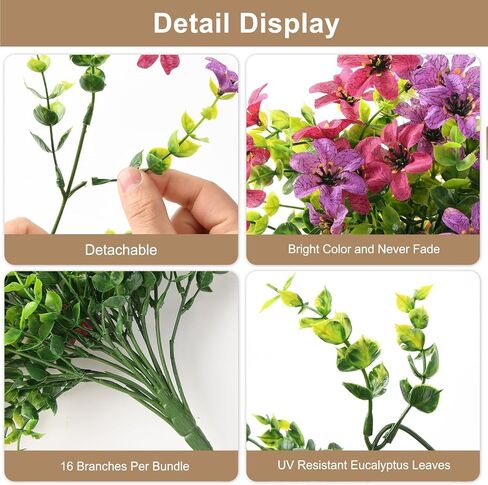 Artificial Hanging Flowers for Outdoors, 2 Pcs Fake Hanging Plant Spring Summer Decor, UV Resistant No Fade Realistic Faux Flower for Front Door Porch Planter Patio Garden Yard(Light Purple Red) in Kuwait