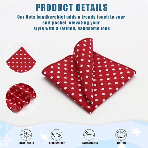Pocket Squares for Men, Polka Dots Cotton Men's Handkerchiefs with Pocket Square Holder for Wedding Party Daily Suit in Saudi Arabia