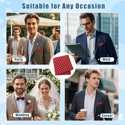 Pocket Squares for Men, Polka Dots Cotton Men's Handkerchiefs with Pocket Square Holder for Wedding Party Daily Suit in Saudi Arabia