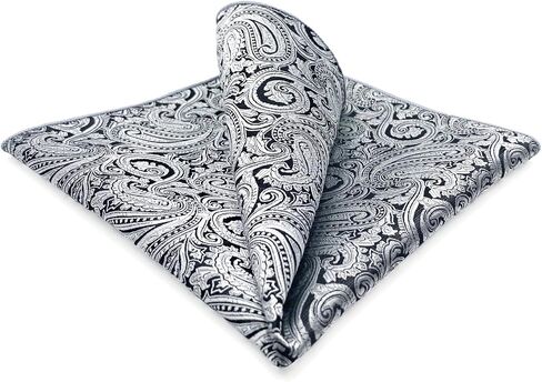 S&W SHLAX&WING Mens Pocket Square Paisley White Black Elegant Large Party Woven in Kuwait