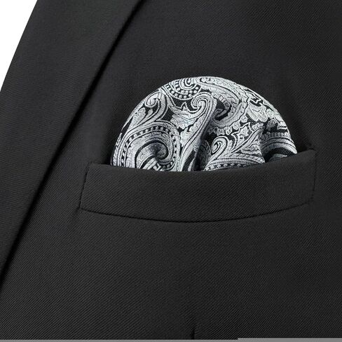 S&W SHLAX&WING Mens Pocket Square Paisley White Black Elegant Large Party Woven in Kuwait