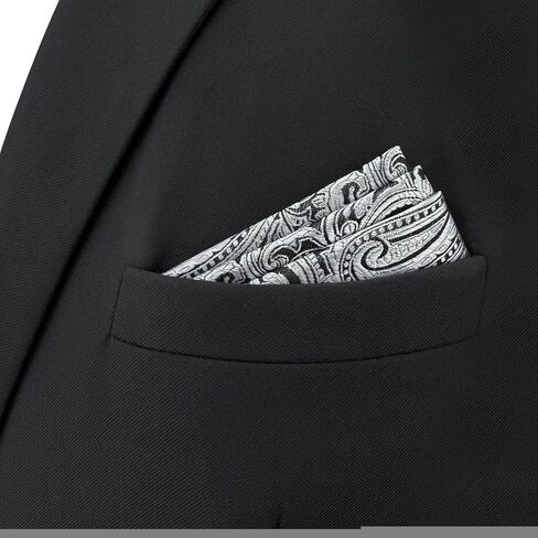 S&W SHLAX&WING Mens Pocket Square Paisley White Black Elegant Large Party Woven in Kuwait