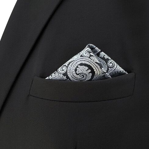 S&W SHLAX&WING Mens Pocket Square Paisley White Black Elegant Large Party Woven in Kuwait