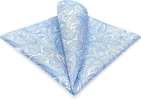 S&W SHLAX&WING Mens Pocket Square Paisley White Black Elegant Large Party Woven in Kuwait