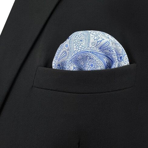 S&W SHLAX&WING Mens Pocket Square Paisley White Black Elegant Large Party Woven in Kuwait