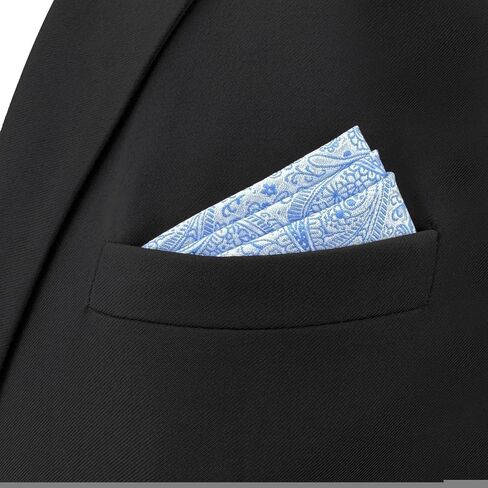 S&W SHLAX&WING Mens Pocket Square Paisley White Black Elegant Large Party Woven in Kuwait