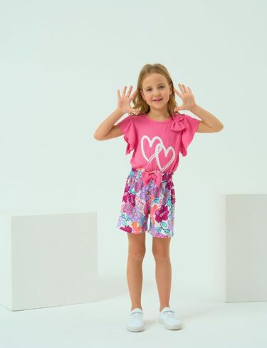 3-8 T Toddler Girls Clothing Set Set Shulk Sleeve Bow Tie Top + Floral Shorts in Kuwait