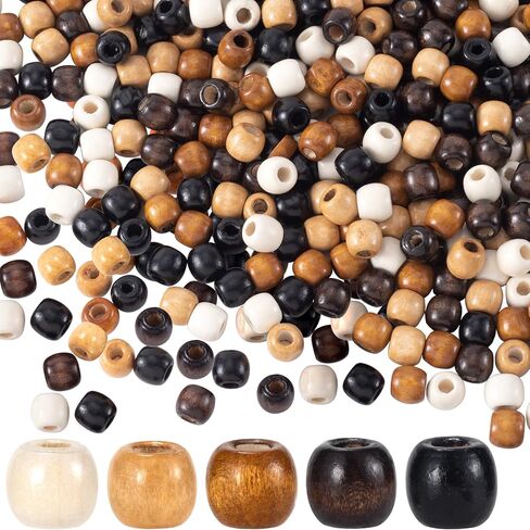 150pcs 10x13mm Wooden Beads, Vintage Wood Hair Bead with Big Hole, Round Paracord Crafts Spacer Bead for Macrame Necklace Bracelet DIY Craft Jewelry Making- 5 Colors in Kuwait