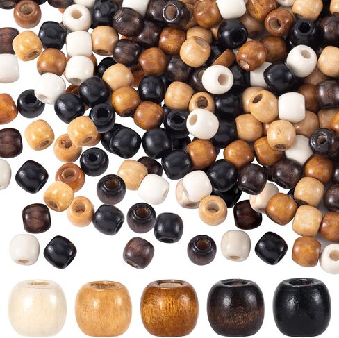 150pcs 10x13mm Wooden Beads, Vintage Wood Hair Bead with Big Hole, Round Paracord Crafts Spacer Bead for Macrame Necklace Bracelet DIY Craft Jewelry Making- 5 Colors in Kuwait