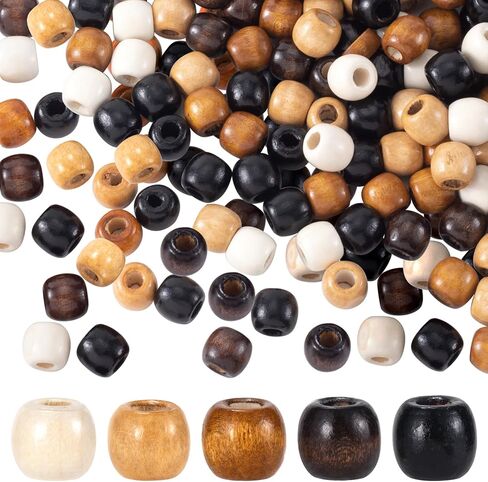 150pcs 10x13mm Wooden Beads, Vintage Wood Hair Bead with Big Hole, Round Paracord Crafts Spacer Bead for Macrame Necklace Bracelet DIY Craft Jewelry Making- 5 Colors in Kuwait