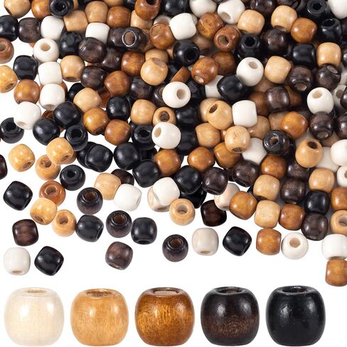 150pcs 10x13mm Wooden Beads, Vintage Wood Hair Bead with Big Hole, Round Paracord Crafts Spacer Bead for Macrame Necklace Bracelet DIY Craft Jewelry Making- 5 Colors in Kuwait