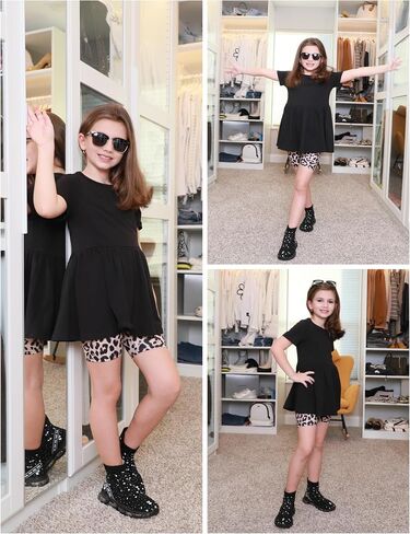 Arshiner Girls Summer Outfits Short Sleeve Ruffle Hem Top and Biker Shorts Set Girl Clothes 6-14 Years in Saudi Arabia