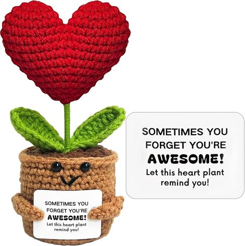 Positive Crochet Animal Heart Flower Gifts, Appreciation Gift for Coworker, Friend, Sister, Teacher, Mom - Christmas, Birthday, Thank You Gift for Women, Men in Kuwait
