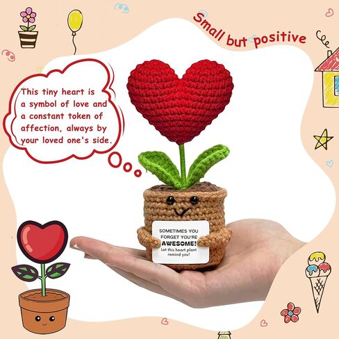 Positive Crochet Animal Heart Flower Gifts, Appreciation Gift for Coworker, Friend, Sister, Teacher, Mom - Christmas, Birthday, Thank You Gift for Women, Men in Kuwait