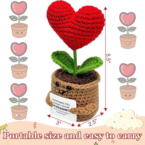 Positive Crochet Animal Heart Flower Gifts, Appreciation Gift for Coworker, Friend, Sister, Teacher, Mom - Christmas, Birthday, Thank You Gift for Women, Men in Kuwait