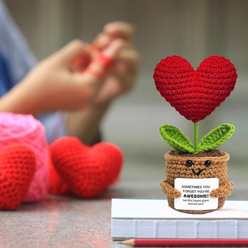 Positive Crochet Animal Heart Flower Gifts, Appreciation Gift for Coworker, Friend, Sister, Teacher, Mom - Christmas, Birthday, Thank You Gift for Women, Men in Kuwait