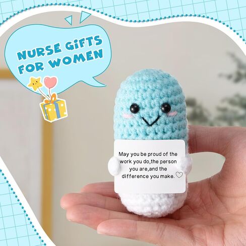 Nurse Gift Pharmacy Gift Crochet Pill Doll CNA Week Nurse Appreciation Keepsake with Inspirational Card Smiling Face for Women Pharmacist Doctor RN LPN Office Decor Party Favor(Blue) in Saudi Arabia