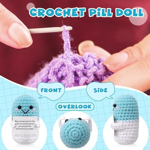 Nurse Gift Pharmacy Gift Crochet Pill Doll CNA Week Nurse Appreciation Keepsake with Inspirational Card Smiling Face for Women Pharmacist Doctor RN LPN Office Decor Party Favor(Blue) in Saudi Arabia