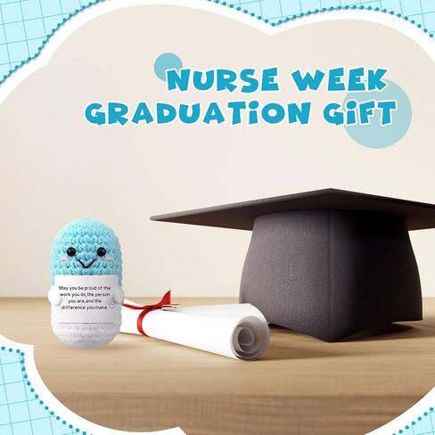 Nurse Gift Pharmacy Gift Crochet Pill Doll CNA Week Nurse Appreciation Keepsake with Inspirational Card Smiling Face for Women Pharmacist Doctor RN LPN Office Decor Party Favor(Blue) in Saudi Arabia