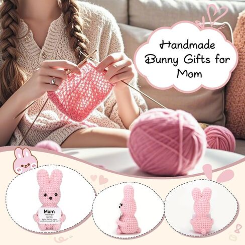 Mini Mothers Day Mom Gifts from Daughter Son Cute Handmade Crochet Pink Bunny for Mothers Birthday Gifts for Mother New Mommy Step Bonus Mom Mother in Law Cute Thoughtful Mother's Day Present Ideas in Saudi Arabia