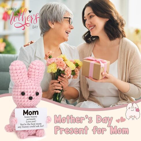 Mini Mothers Day Mom Gifts from Daughter Son Cute Handmade Crochet Pink Bunny for Mothers Birthday Gifts for Mother New Mommy Step Bonus Mom Mother in Law Cute Thoughtful Mother's Day Present Ideas in Saudi Arabia