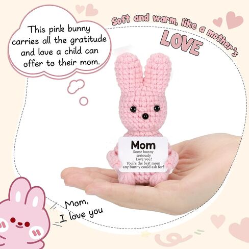 Mini Mothers Day Mom Gifts from Daughter Son Cute Handmade Crochet Pink Bunny for Mothers Birthday Gifts for Mother New Mommy Step Bonus Mom Mother in Law Cute Thoughtful Mother's Day Present Ideas in Saudi Arabia