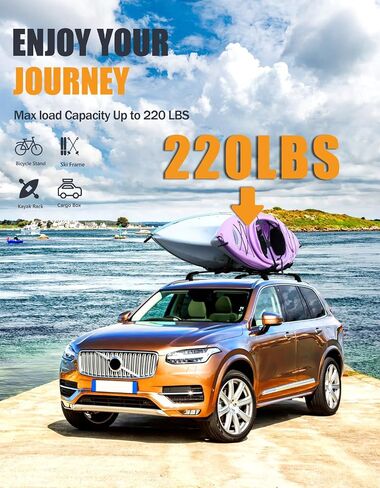 220lbs Roof Rack Cross Bars Compatible with Volvo XC90 XC-90 2016-2025, Heavy Duty Anti-Theft Lockable Aluminum Roof Rails Crossbars Rooftop Accessories Luggage Racks Carrier in Kuwait