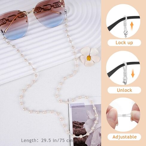 BILIONE Pearl Beaded Eyeglass Chains for Women and Men, Eye Glasses Strap Around Neck, Sunglass Holder Hanger Lanyards in Kuwait