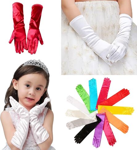 PENINSULA LOVE Kids Satin Opera Gloves Long Shiny Dress Up Gloves Stretchy Flapper Elbow Gloves for Girl Princess 2-8year in Saudi Arabia