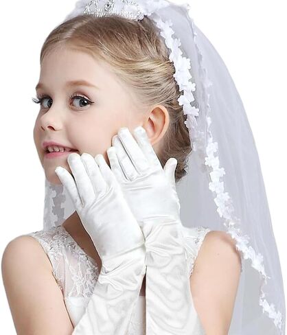 PENINSULA LOVE Kids Satin Opera Gloves Long Shiny Dress Up Gloves Stretchy Flapper Elbow Gloves for Girl Princess 2-8year in Saudi Arabia