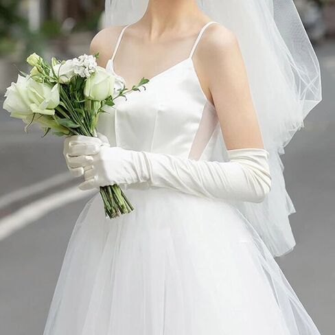 JUNART Long Satin Gloves,Elegant Elbow Length Gloves for Opera Party, Wedding, Evening Dresses,Carnival Costume, Dance in Saudi Arabia