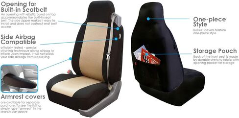 FH Group All-Purpose Built-in Seat Belt Classic Cloth Seat Covers Front Set - Universal Fit for Cars, Trucks, & SUVs (Black) in Kuwait