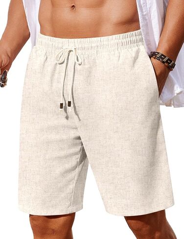 COOFANDY Men's Linen Shorts 9" Casual Summer Beach Shorts Elastic Waist Drawstring Vacation Short with Pockets in Kuwait