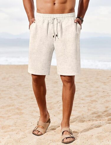 COOFANDY Men's Linen Shorts 9" Casual Summer Beach Shorts Elastic Waist Drawstring Vacation Short with Pockets in Kuwait