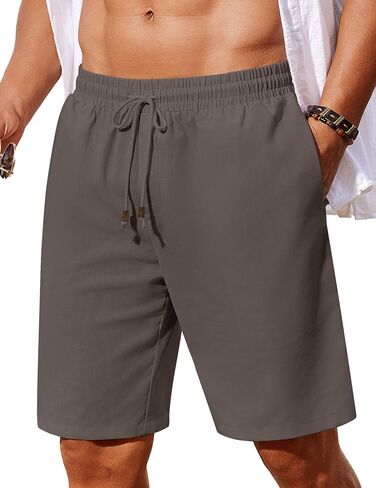 COOFANDY Men's Linen Shorts 9" Casual Summer Beach Shorts Elastic Waist Drawstring Vacation Short with Pockets in Kuwait