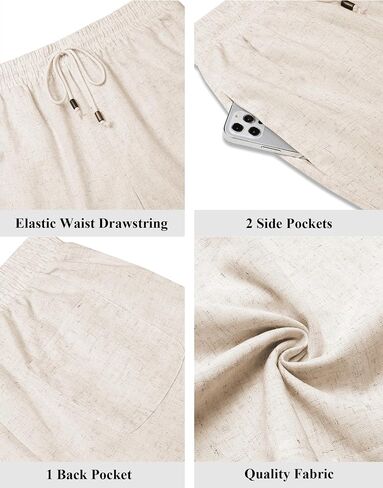COOFANDY Men's Linen Shorts 9" Casual Summer Beach Shorts Elastic Waist Drawstring Vacation Short with Pockets in Kuwait