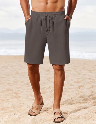 COOFANDY Men's Linen Shorts 9" Casual Summer Beach Shorts Elastic Waist Drawstring Vacation Short with Pockets in Kuwait