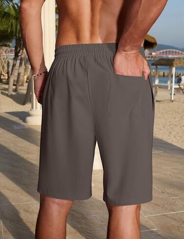 COOFANDY Men's Linen Shorts 9" Casual Summer Beach Shorts Elastic Waist Drawstring Vacation Short with Pockets in Kuwait