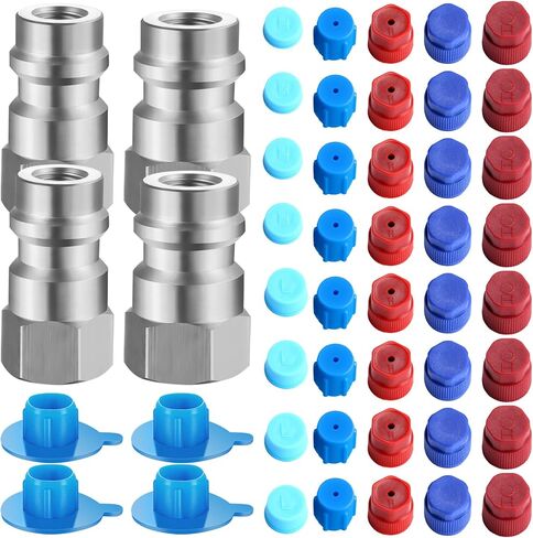 Gisafai 4 Pack R12/R22 إلى R134A مجموعة تحويل محول عالية/منخفضة من محول التعديل التحديثي لترويجيات AC 1/4 '' إلى 7/16 "-20 و 40 PCS CAP CAP CAPLER CONCLITION CORPHING AC CORTRIGERANT (الذهب) in Saudi Arabia