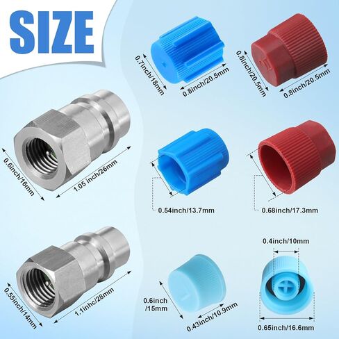 Gisafai 4 Pack R12/R22 إلى R134A مجموعة تحويل محول عالية/منخفضة من محول التعديل التحديثي لترويجيات AC 1/4 '' إلى 7/16 "-20 و 40 PCS CAP CAP CAPLER CONCLITION CORPHING AC CORTRIGERANT (الذهب) in Saudi Arabia