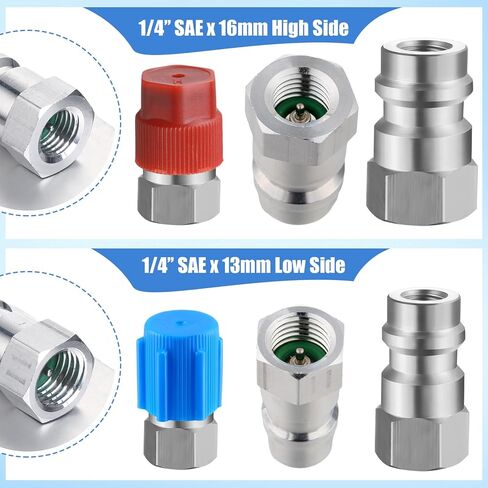 Gisafai 4 Pack R12/R22 إلى R134A مجموعة تحويل محول عالية/منخفضة من محول التعديل التحديثي لترويجيات AC 1/4 '' إلى 7/16 "-20 و 40 PCS CAP CAP CAPLER CONCLITION CORPHING AC CORTRIGERANT (الذهب) in Saudi Arabia