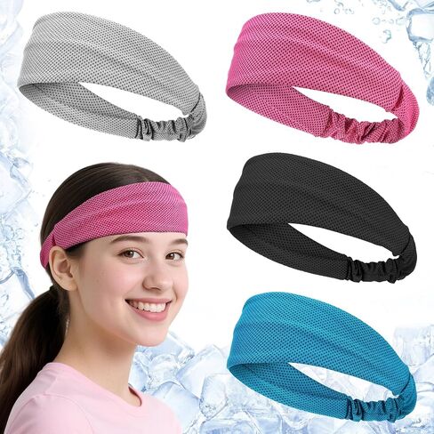 Cooling Headbands for Men Women - 4Pcs Highly Elastic Quick Chilly Workout Sweat Band, Comfortable Moisture Wicking Hairband in Kuwait