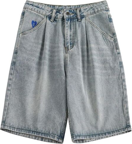 Aelfric Eden Washed Wrinkle Jorts Mens Denim Jean Short Casual Summer Knee Length Shorts Streetwear Trendy Outfits in Kuwait