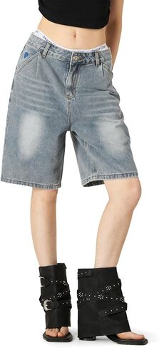 Aelfric Eden Washed Wrinkle Jorts Mens Denim Jean Short Casual Summer Knee Length Shorts Streetwear Trendy Outfits in Kuwait