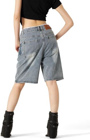 Aelfric Eden Washed Wrinkle Jorts Mens Denim Jean Short Casual Summer Knee Length Shorts Streetwear Trendy Outfits in Kuwait