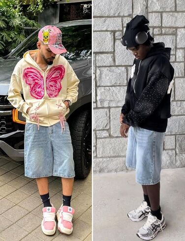 Aelfric Eden Washed Wrinkle Jorts Mens Denim Jean Short Casual Summer Knee Length Shorts Streetwear Trendy Outfits in Kuwait